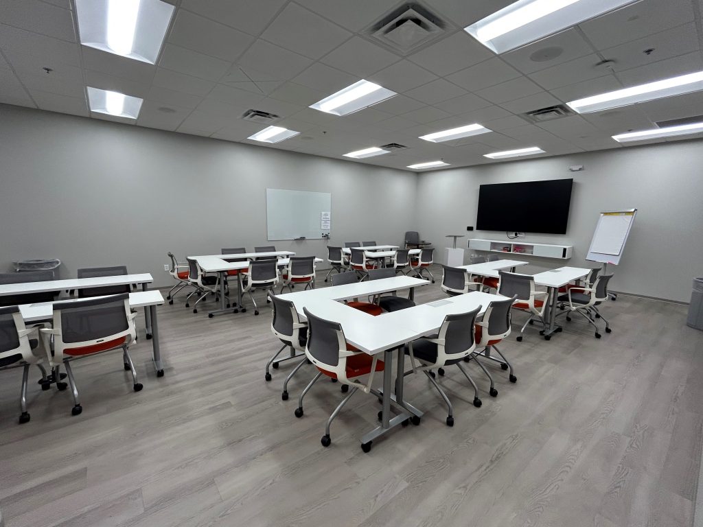 Conference desk setting in the meeting room